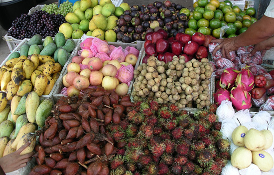  Mangostein, Lanzones, Dragonfruit, Salak, and Rambutan amoung more familiar fruit.