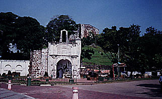 Ruins of Porta Santiago in front of Bukit St Paul.