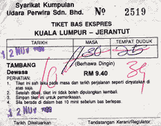 Bus Ticket, KL to Jerantut