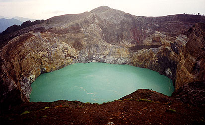 The emerald colored and black colored lakes on Kelimutu.