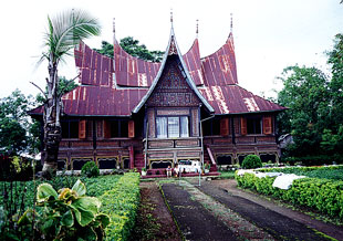 Rusty metal roof on traditional country home in Matur, Sumatra