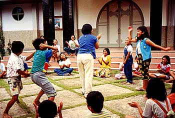 Children at play in the church-school yard, Rantepao.