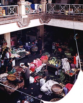 Ubud market.  White tarp in lower corner is sun screen.